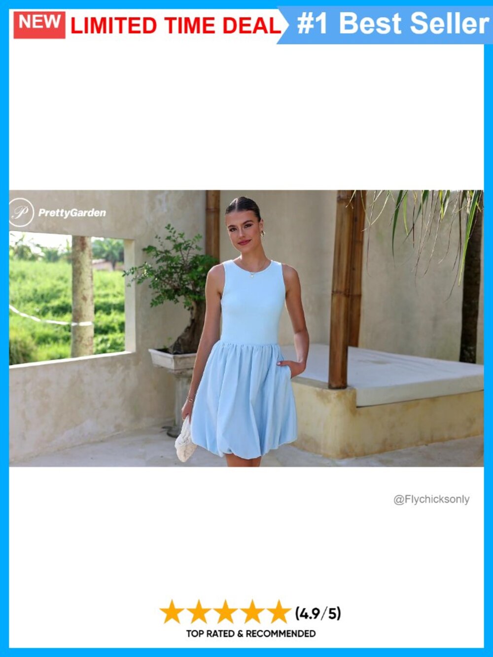 Sleeveless Mini Dress A-Line Bubble Hem Casual Summer - Picture 6 of 6